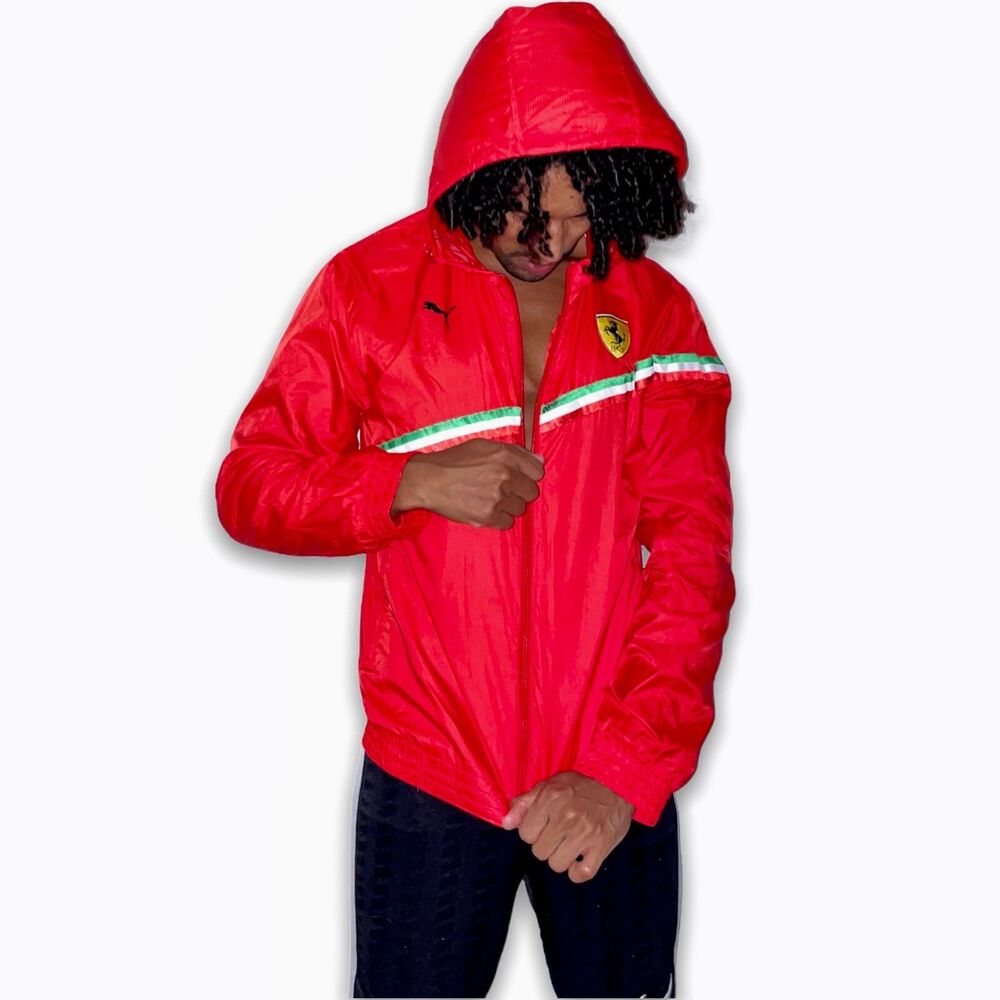 Puma Vintage Super Ferrari Windbreaker Jacket Red Nylon Glanz Large